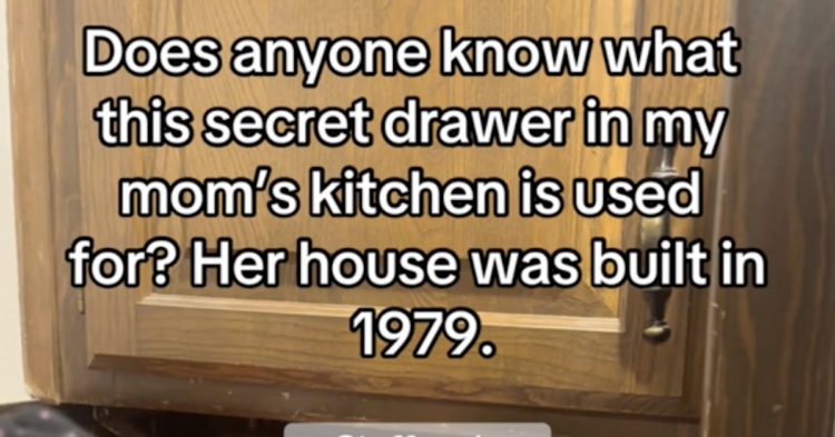 TikTok screenshot of undercabinet drawer with writing on it